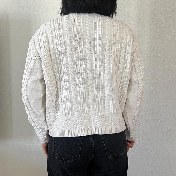 Vintage White Cable Knit Turtleneck Sweater Cozy Classic - Picture 4 of 11